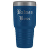 Unique Boss Gift: Personalized Badass Boss Male Female Engraved Old English Insulated Tumbler 30 oz $38.95 | Blue Tumblers