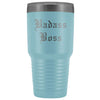 Unique Boss Gift: Personalized Badass Boss Male Female Engraved Old English Insulated Tumbler 30 oz $38.95 | Light Blue Tumblers