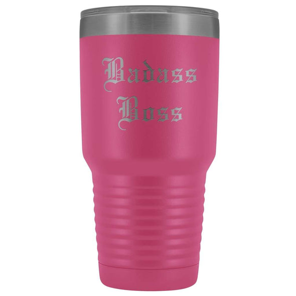 Unique Boss Gift: Personalized Badass Boss Male Female Engraved Old English Insulated Tumbler 30 oz $38.95 | Pink Tumblers