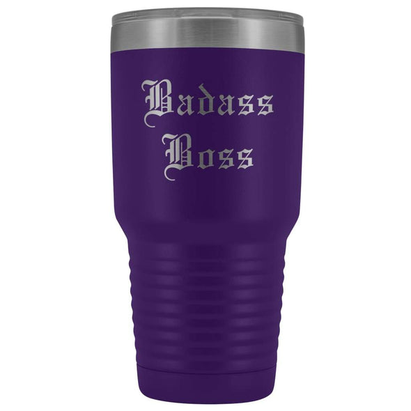 Unique Boss Gift: Personalized Badass Boss Male Female Engraved Old English Insulated Tumbler 30 oz $38.95 | Purple Tumblers
