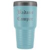 Unique Camping Gift: Personalized Badass Camper Outdoor Fathers Day Cool Awesome Old English Insulated Tumbler 30 oz $38.95 | Light Blue
