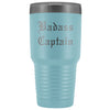 Unique Captain Gift: Personalized Badass Captain Boat Team Cheer Gift Idea Old English Insulated Tumbler 30 oz $38.95 | Light Blue Tumblers
