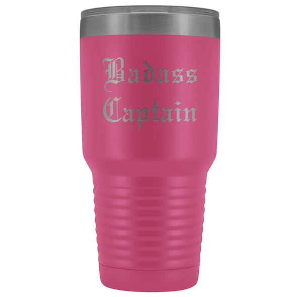 Unique Captain Gift: Personalized Badass Captain Boat Team Cheer Gift Idea Old English Insulated Tumbler 30 oz $38.95 | Pink Tumblers