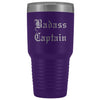 Unique Captain Gift: Personalized Badass Captain Boat Team Cheer Gift Idea Old English Insulated Tumbler 30 oz $38.95 | Purple Tumblers