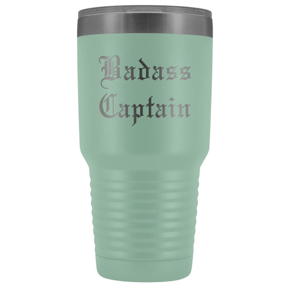 Unique Captain Gift: Personalized Badass Captain Boat Team Cheer Gift Idea Old English Insulated Tumbler 30 oz $38.95 | Teal Tumblers
