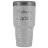 Unique Captain Gift: Personalized Badass Captain Boat Team Cheer Gift Idea Old English Insulated Tumbler 30 oz $38.95 | White Tumblers