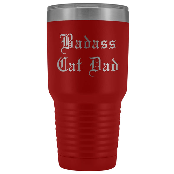 Unique Cat Dad Gift: Old English Badass Cat Dad Insulated Tumbler 30 oz $38.95 | Red Tumblers