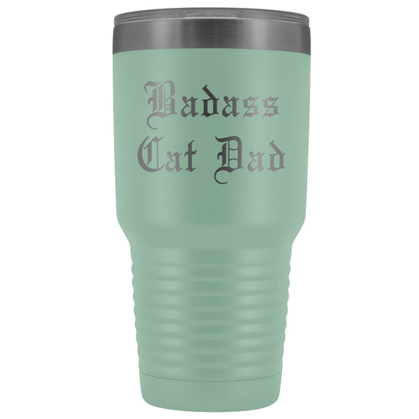 Unique Cat Dad Gift: Old English Badass Cat Dad Insulated Tumbler 30 oz $38.95 | Teal Tumblers