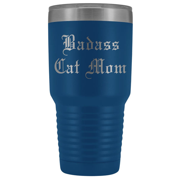 Unique Cat Mom Gift: Old English Badass Cat Mom Insulated Tumbler 30 oz $38.95 | Blue Tumblers
