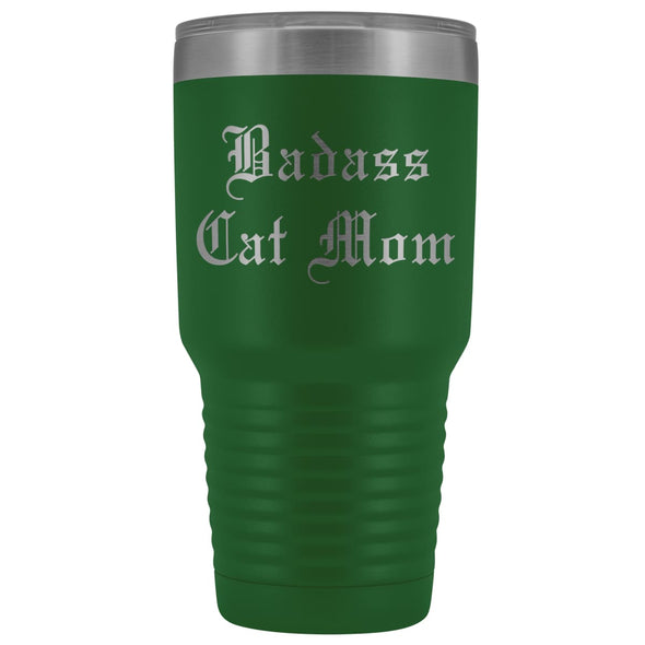 Unique Cat Mom Gift: Old English Badass Cat Mom Insulated Tumbler 30 oz $38.95 | Green Tumblers
