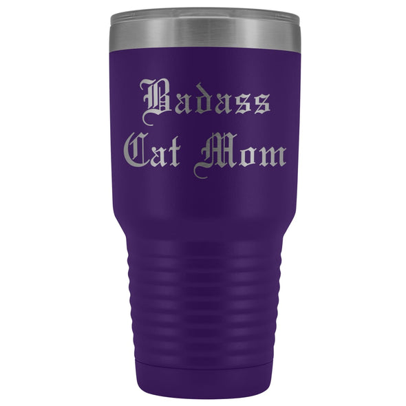Unique Cat Mom Gift: Old English Badass Cat Mom Insulated Tumbler 30 oz $38.95 | Purple Tumblers