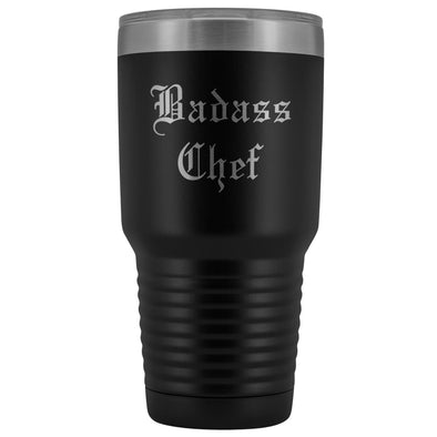Unique Chef Gift: Personalized Badass Chef Kitchen Cool Gag Gift Old English Insulated Tumbler 30 oz $38.95 | Black Tumblers