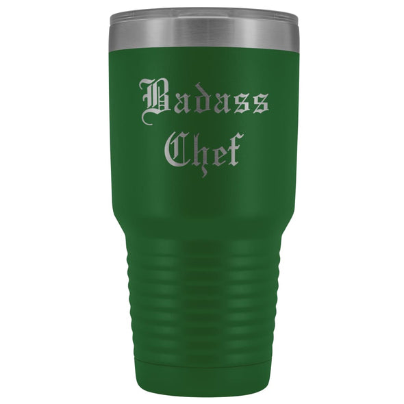 Unique Chef Gift: Personalized Badass Chef Kitchen Cool Gag Gift Old English Insulated Tumbler 30 oz $38.95 | Green Tumblers