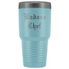 Unique Chef Gift: Personalized Badass Chef Kitchen Cool Gag Gift Old English Insulated Tumbler 30 oz $38.95 | Light Blue Tumblers
