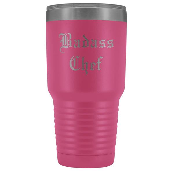 Unique Chef Gift: Personalized Badass Chef Kitchen Cool Gag Gift Old English Insulated Tumbler 30 oz $38.95 | Pink Tumblers