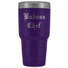 Unique Chef Gift: Personalized Badass Chef Kitchen Cool Gag Gift Old English Insulated Tumbler 30 oz $38.95 | Purple Tumblers