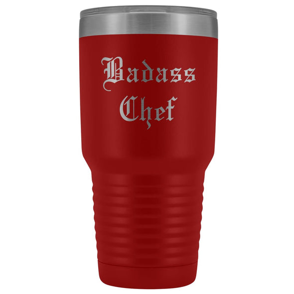 Unique Chef Gift: Personalized Badass Chef Kitchen Cool Gag Gift Old English Insulated Tumbler 30 oz $38.95 | Red Tumblers