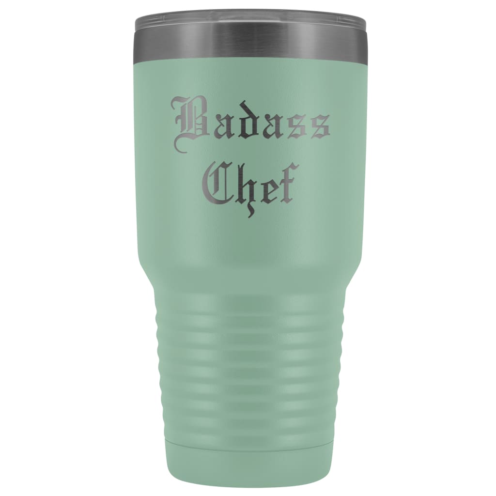 Unique Chef Gift: Personalized Badass Chef Kitchen Cool Gag Gift Old English Insulated Tumbler 30 oz $38.95 | Teal Tumblers