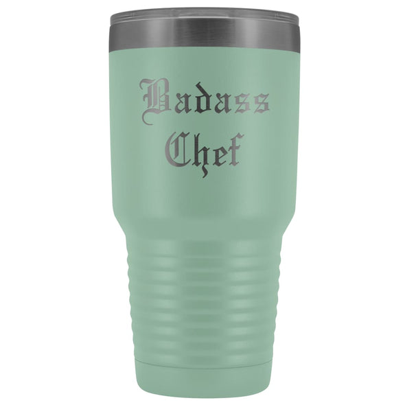Unique Chef Gift: Personalized Badass Chef Kitchen Cool Gag Gift Old English Insulated Tumbler 30 oz $38.95 | Teal Tumblers