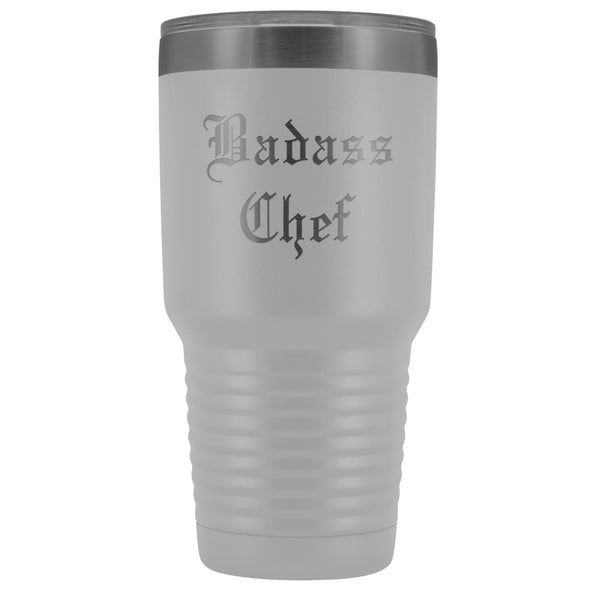 Unique Chef Gift: Personalized Badass Chef Kitchen Cool Gag Gift Old English Insulated Tumbler 30 oz $38.95 | White Tumblers