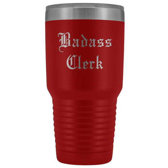 Unique Clerk Gift: Personalized Badass Clerk Accounting Law Office Records Court Gift Idea Old English Insulated Tumbler 30 oz $38.95 | Red