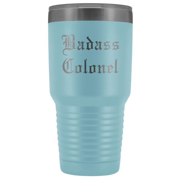 Unique Colonel Gift: Personalized Badass Colonel Air Force Army Military Gift Idea Old English Insulated Tumbler 30 oz $38.95 | Light Blue