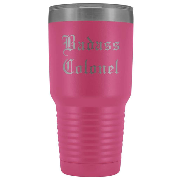 Unique Colonel Gift: Personalized Badass Colonel Air Force Army Military Gift Idea Old English Insulated Tumbler 30 oz $38.95 | Pink