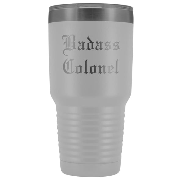 Unique Colonel Gift: Personalized Badass Colonel Air Force Army Military Gift Idea Old English Insulated Tumbler 30 oz $38.95 | White