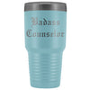 Unique Counselor Gift: Personalized Badass Counselor Teacher Thank You Gift Idea Old English Insulated Tumbler 30 oz $38.95 | Light Blue