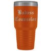 Unique Counselor Gift: Personalized Badass Counselor Teacher Thank You Gift Idea Old English Insulated Tumbler 30 oz $38.95 | Orange
