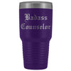 Unique Counselor Gift: Personalized Badass Counselor Teacher Thank You Gift Idea Old English Insulated Tumbler 30 oz $38.95 | Purple