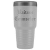 Unique Counselor Gift: Personalized Badass Counselor Teacher Thank You Gift Idea Old English Insulated Tumbler 30 oz $38.95 | White Tumblers