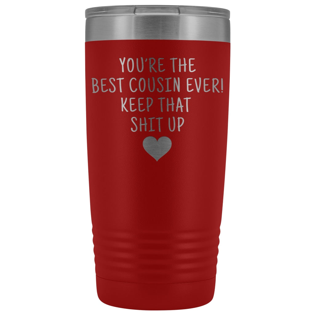 Unique Cousin Gift: Funny Travel Mug Best Cousin Ever! Vacuum Tumbler | Gifts for Cousin $29.99 | Red Tumblers