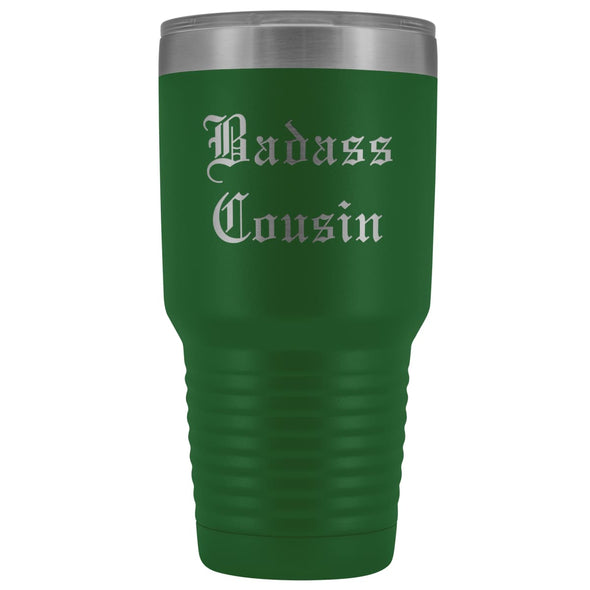 Unique Cousin Gift: Old English Badass Cousin Insulated Tumbler 30 oz $38.95 | Green Tumblers