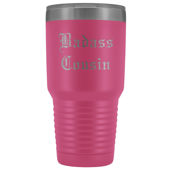 Unique Cousin Gift: Old English Badass Cousin Insulated Tumbler 30 oz $38.95 | Pink Tumblers