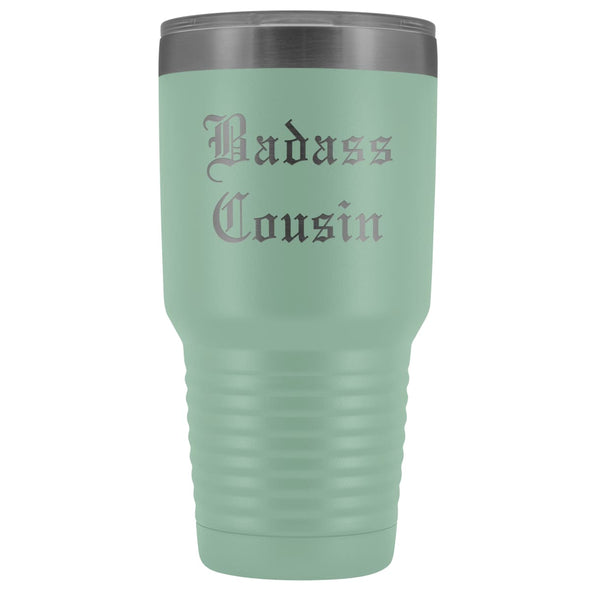 Unique Cousin Gift: Old English Badass Cousin Insulated Tumbler 30 oz $38.95 | Teal Tumblers