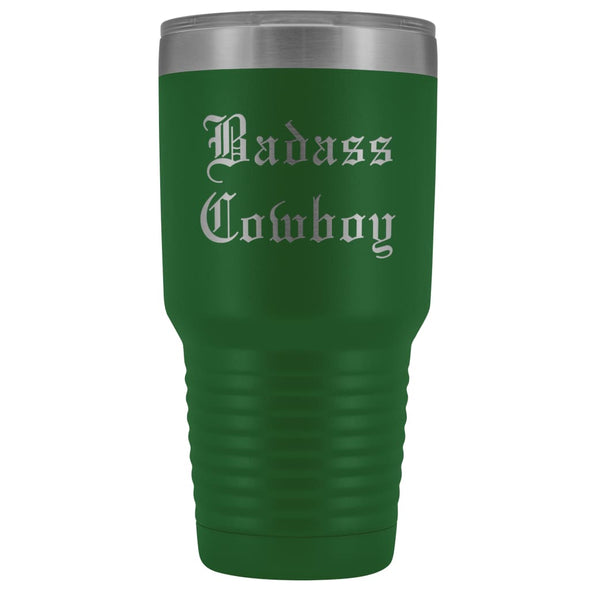 Unique Cowboy Gift: Personalized Badass Cowboy Fathers Day Christmas Gift Idea Old English Insulated Tumbler 30 oz $38.95 | Green Tumblers