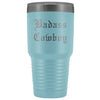 Unique Cowboy Gift: Personalized Badass Cowboy Fathers Day Christmas Gift Idea Old English Insulated Tumbler 30 oz $38.95 | Light Blue