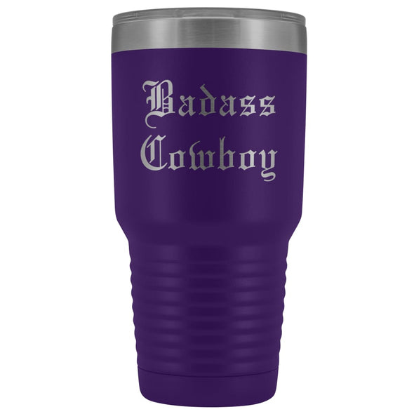 Unique Cowboy Gift: Personalized Badass Cowboy Fathers Day Christmas Gift Idea Old English Insulated Tumbler 30 oz $38.95 | Purple Tumblers