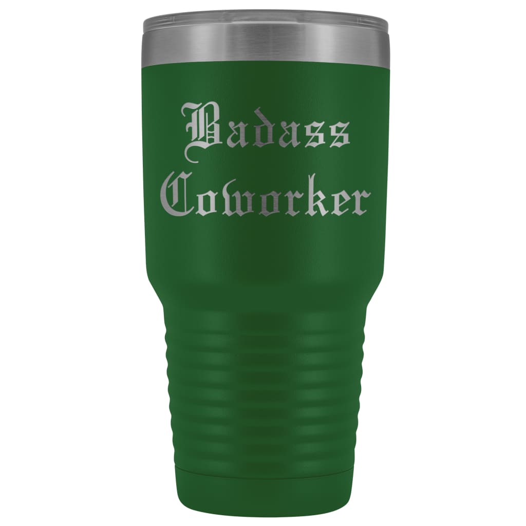Unique Coworker Gift: Personalized Badass Coworker Going Away Birthday Christmas Old English Insulated Tumbler 30 oz $38.95 | Green Tumblers