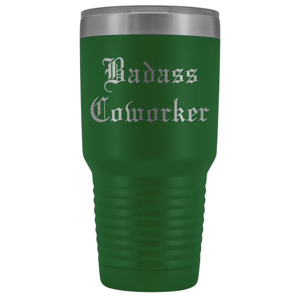 Unique Coworker Gift: Personalized Badass Coworker Going Away Birthday Christmas Old English Insulated Tumbler 30 oz $38.95 | Green Tumblers