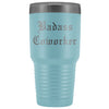 Unique Coworker Gift: Personalized Badass Coworker Going Away Birthday Christmas Old English Insulated Tumbler 30 oz $38.95 | Light Blue