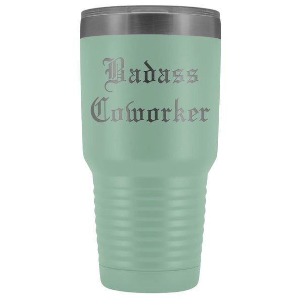 Unique Coworker Gift: Personalized Badass Coworker Going Away Birthday Christmas Old English Insulated Tumbler 30 oz $38.95 | Teal Tumblers