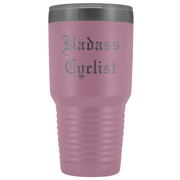 Unique Cycling Gift: Personalized Badass Cyclist Cool Fathers Day Birthday Bicycle Old English Insulated Tumbler 30 oz $38.95 | Light Purple