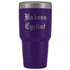 Unique Cycling Gift: Personalized Badass Cyclist Cool Fathers Day Birthday Bicycle Old English Insulated Tumbler 30 oz $38.95 | Purple