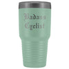 Unique Cycling Gift: Personalized Badass Cyclist Cool Fathers Day Birthday Bicycle Old English Insulated Tumbler 30 oz $38.95 | Teal
