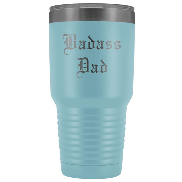 Unique Dad Gift: Old English Badass Dad Insulated Tumbler 30 oz $38.95 | Light Blue Tumblers