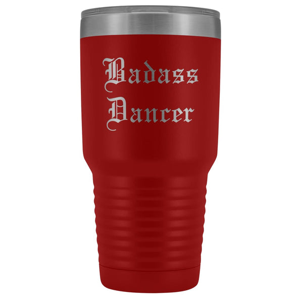 Unique Dancer Gift: Personalized Badass Dancer Graduation Ballet Gift for Teacher Male Old English Insulated Tumbler 30 oz $38.95 | Red