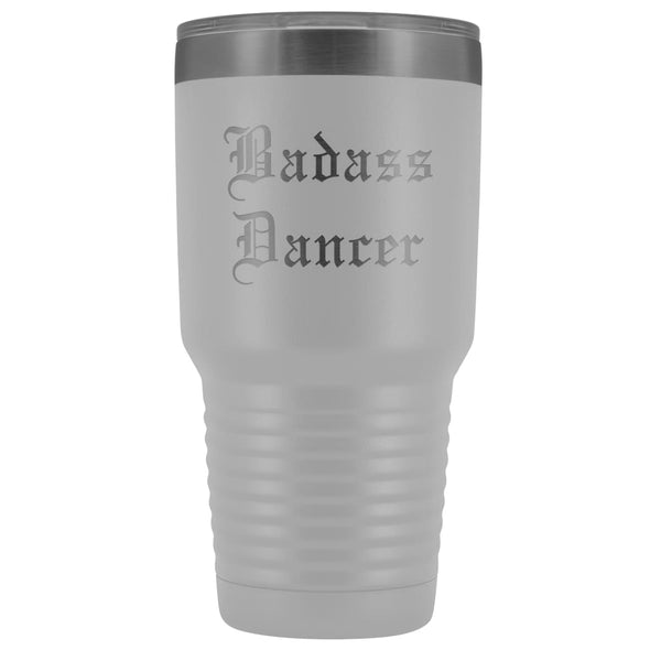 Unique Dancer Gift: Personalized Badass Dancer Graduation Ballet Gift for Teacher Male Old English Insulated Tumbler 30 oz $38.95 | White