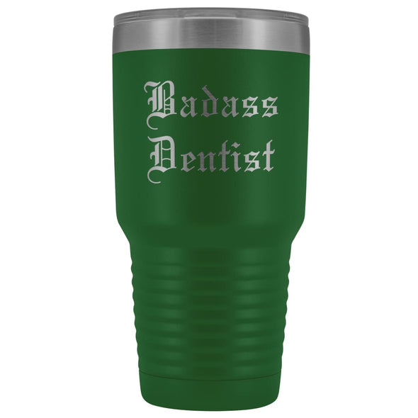 Unique Dentist Gift: Personalized Badass Dentist Graduation Novelty Thank You Dentistry Old English Insulated Tumbler 30 oz $38.95 | Green